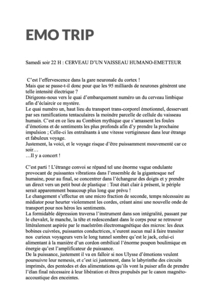 Nouvelle de Laurent Vitureau évocatrice du voyage des émotions transmises par la musique....